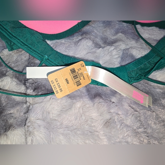 NWT Victoria Secret Pink Mesh Push-Up Bralette Logo Garnet Green Size MD - Picture 4 of 6